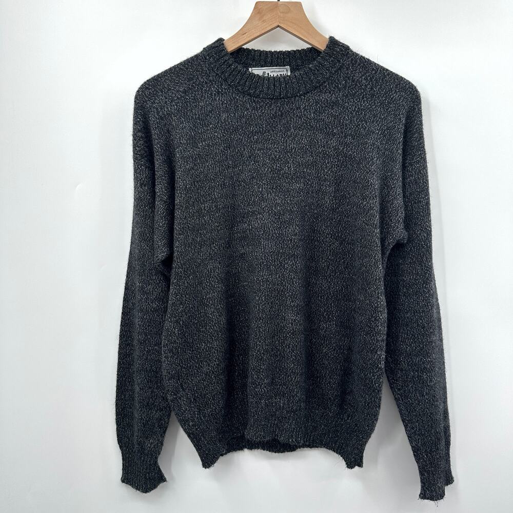 Artesanias Illary Baby Alpaca Crew Neck Sweater in Marled Black Size Large